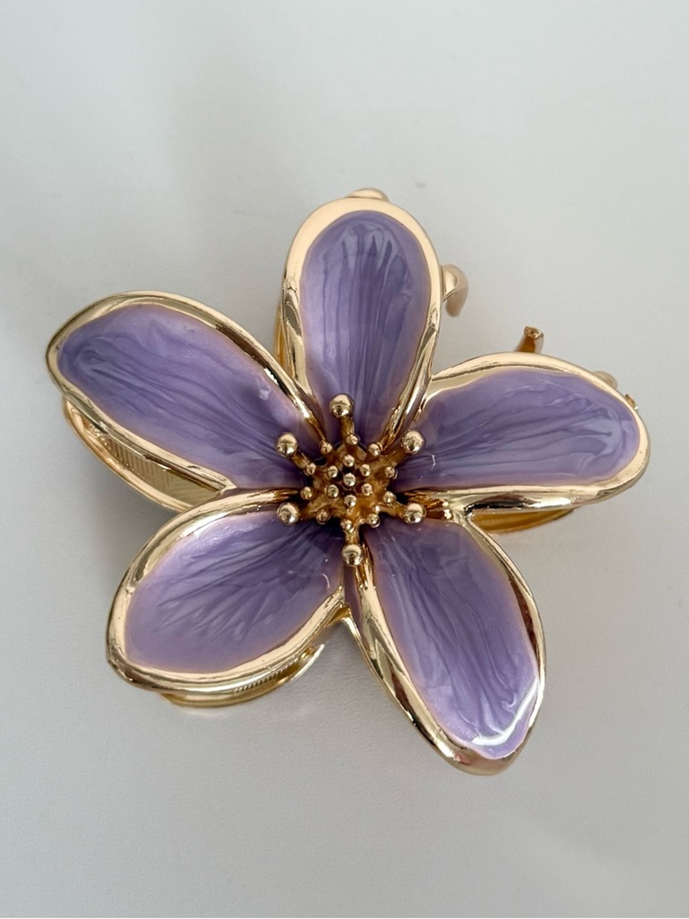 Gold and purple flower hair claw / clip